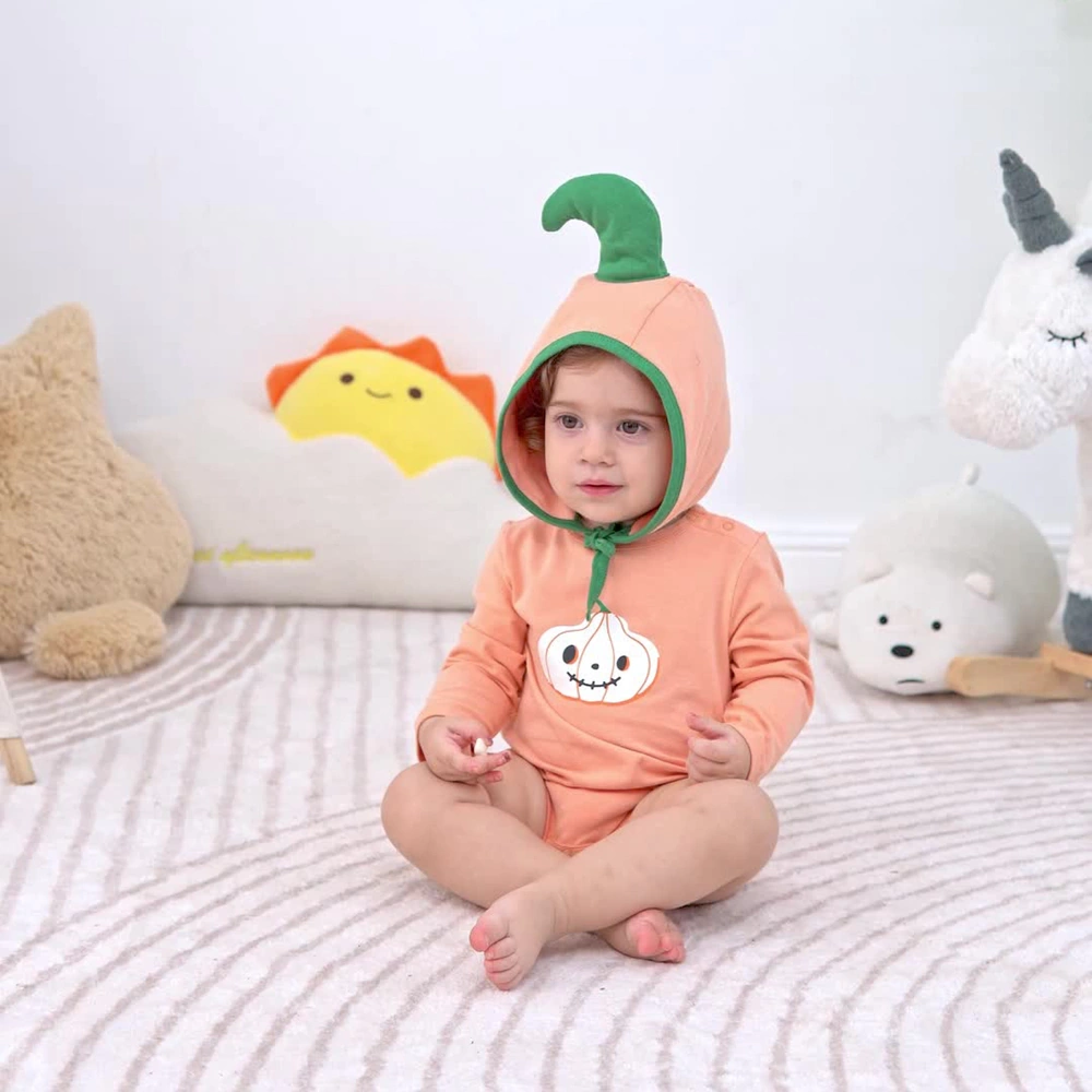 Organic pumpkin patch baby bodysuit and knot hat set