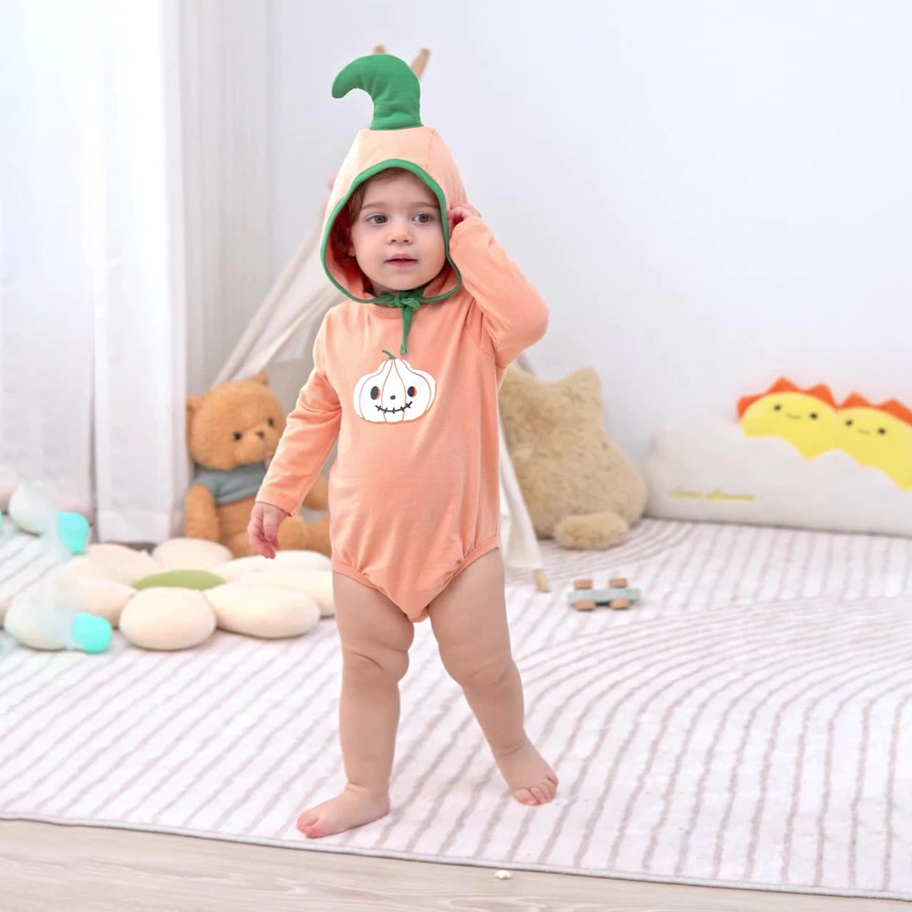 Organic pumpkin patch baby bodysuit and knot hat set