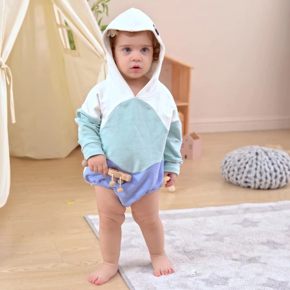 Plant-dyed organic-cotton baby whale costume bodysuit