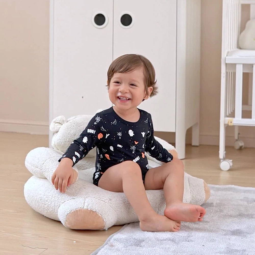 Senseng Organic Cotton Ghost-Printed Halloween Baby Bodysuit – eco-friendly infant Halloween outfit