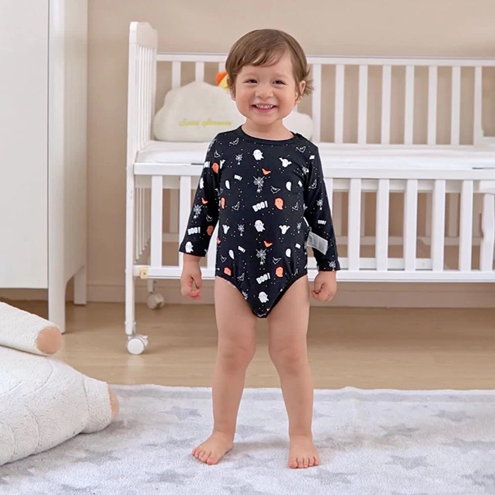 Senseng Organic Cotton Ghost-Printed Halloween Baby Bodysuit – eco-friendly infant Halloween outfit