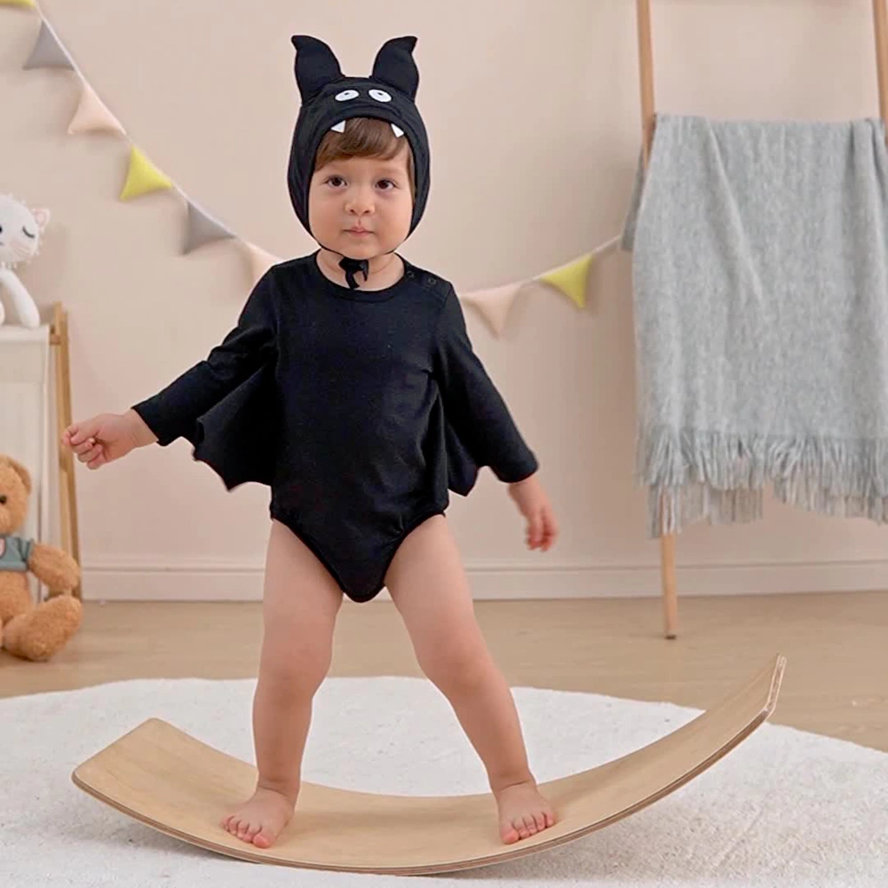 Organic cotton baby bat costume bodysuit with matching hat