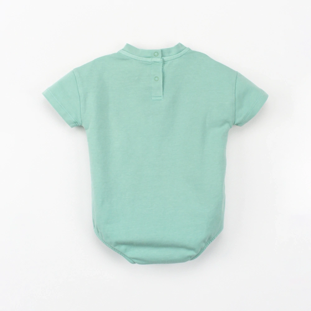 Back view of plant-dyed organic-cotton drop-shoulder baby bodysuit with snap closure (K1230822)