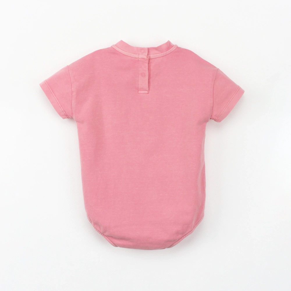 Back view of plant-dyed organic-cotton drop-shoulder baby bodysuit with snap closure (K1230822)