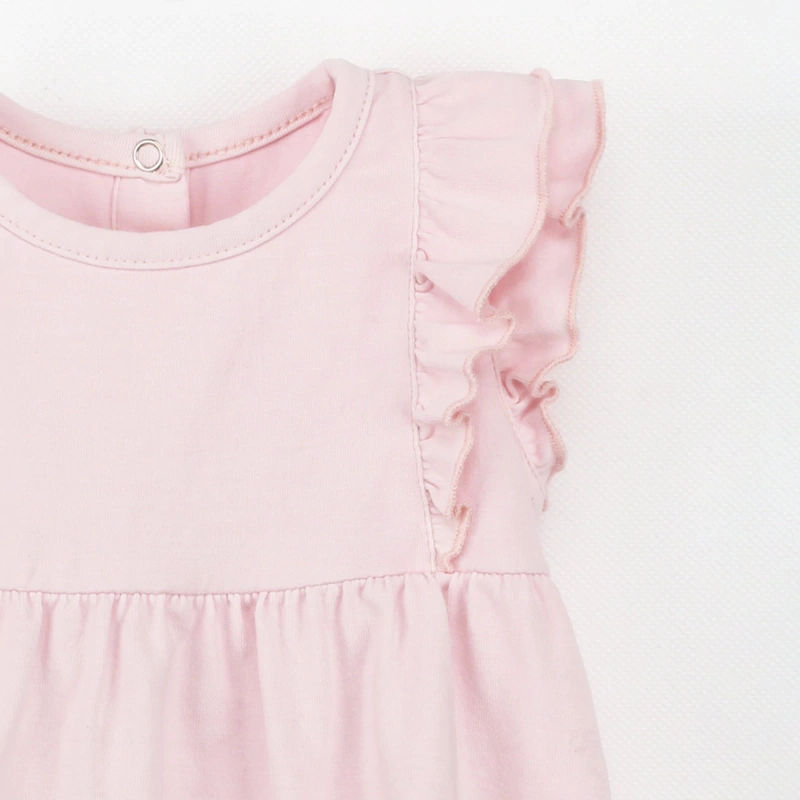 Short sleeve organic cotton baby dress with ruffle details – naturally dyed and eco-friendly