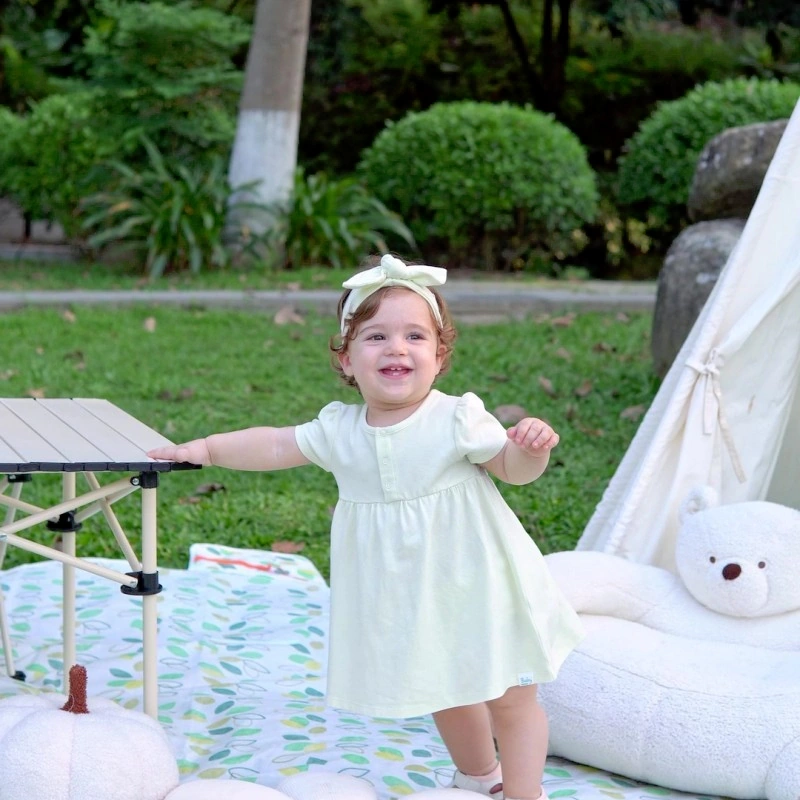 Organic cotton short sleeve baby girl dress – plant-dyed for natural comfort and safety