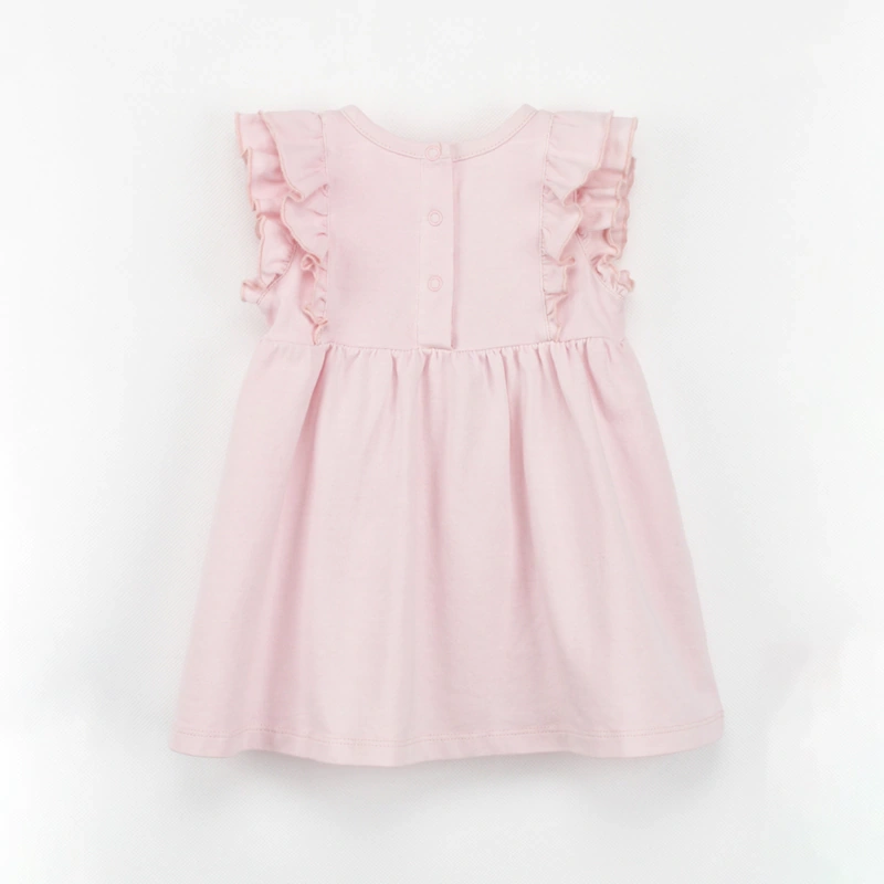 Short sleeve organic cotton baby dress with ruffle details – naturally dyed and eco-friendly