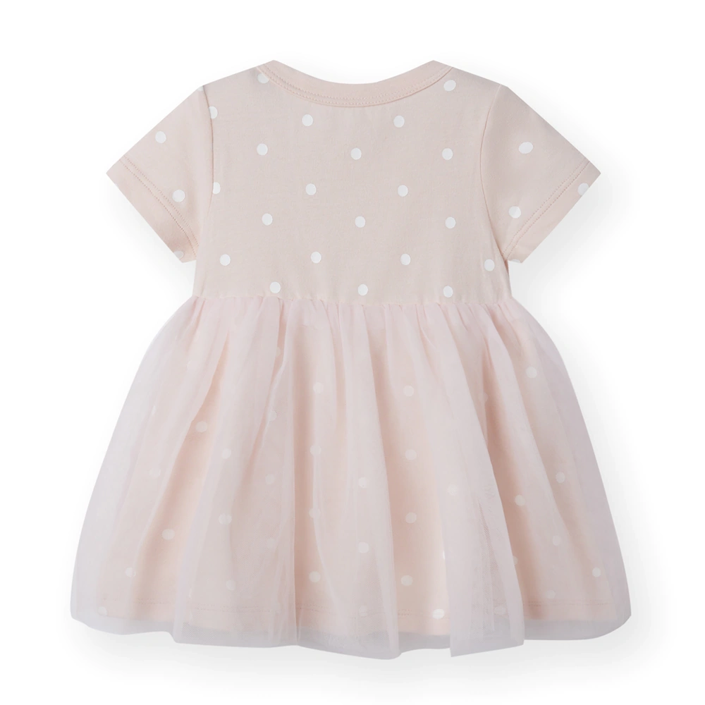 Baby girl dot-print jersey dress with recycled tulle skirt (plant-dyed organic cotton body)
