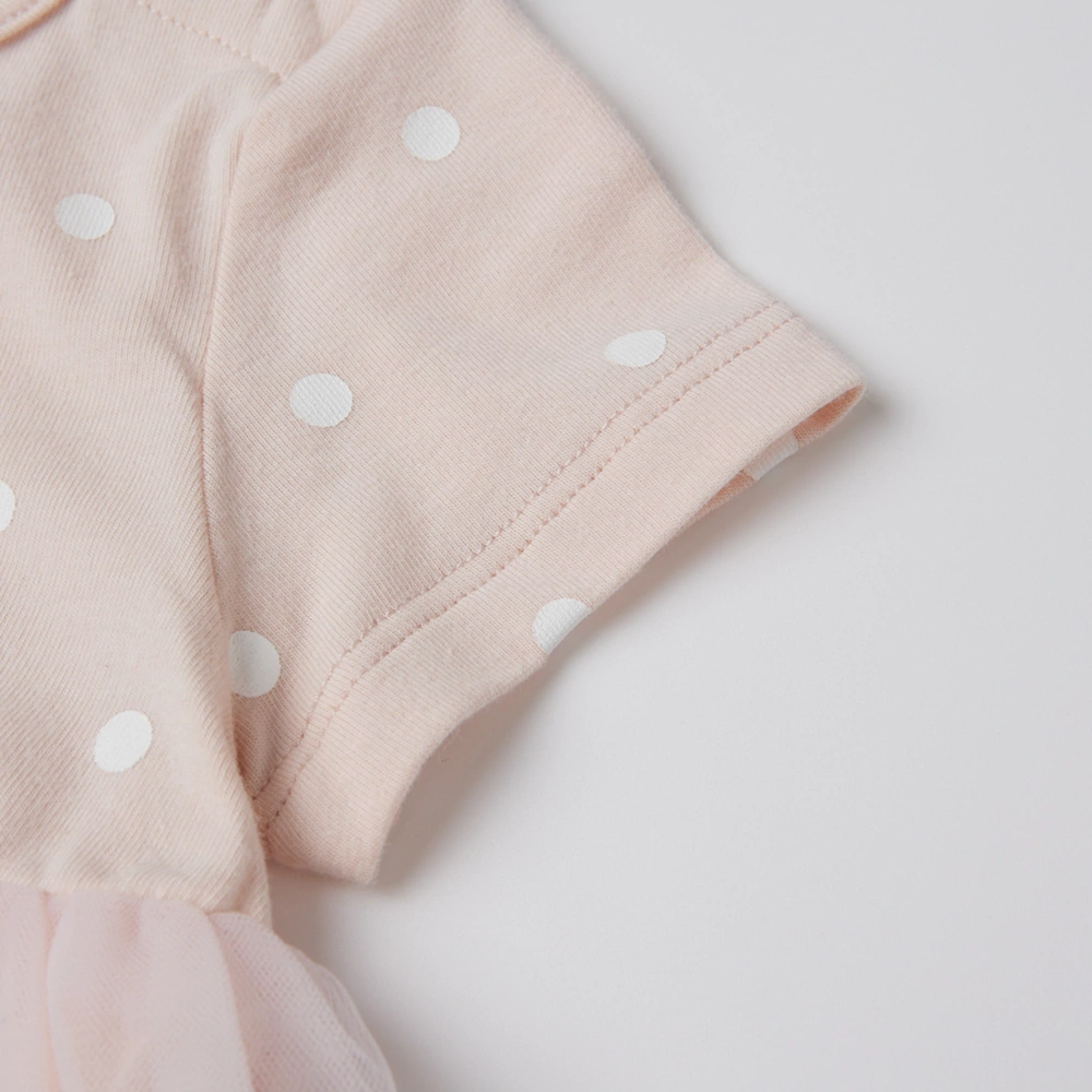 Baby girl dot-print jersey dress with recycled tulle skirt (plant-dyed organic cotton body)