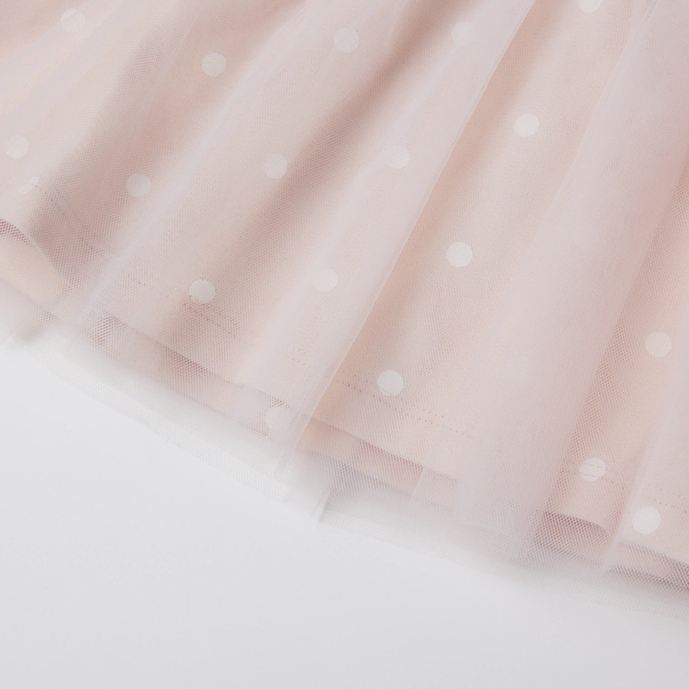 Baby girl dot-print jersey dress with recycled tulle skirt (plant-dyed organic cotton body)