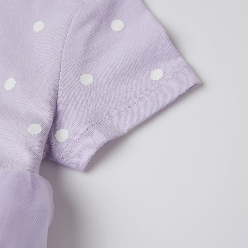 Baby girl dot-print jersey dress with recycled tulle skirt (plant-dyed organic cotton body)