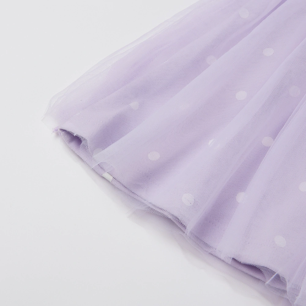 Baby girl dot-print jersey dress with recycled tulle skirt (plant-dyed organic cotton body)