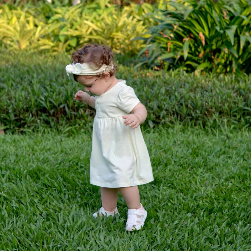 Organic cotton short sleeve baby girl dress – plant-dyed for natural comfort and safety
