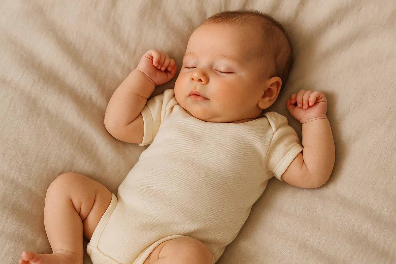 Baby wearing plant-dyed organic cotton romper in gardenia yellow