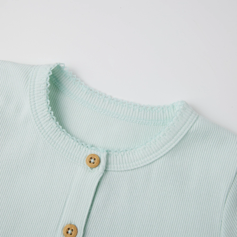 Baby girl long sleeve ribbed button-up top and pants set made from organic cotton with natural plant dyes