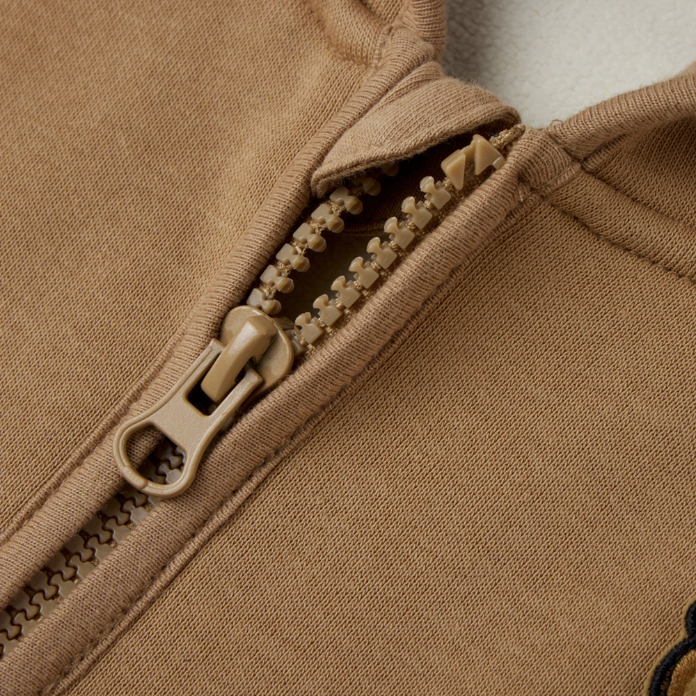 Baby unisex brushed fleece hooded jacket with rib cuffs