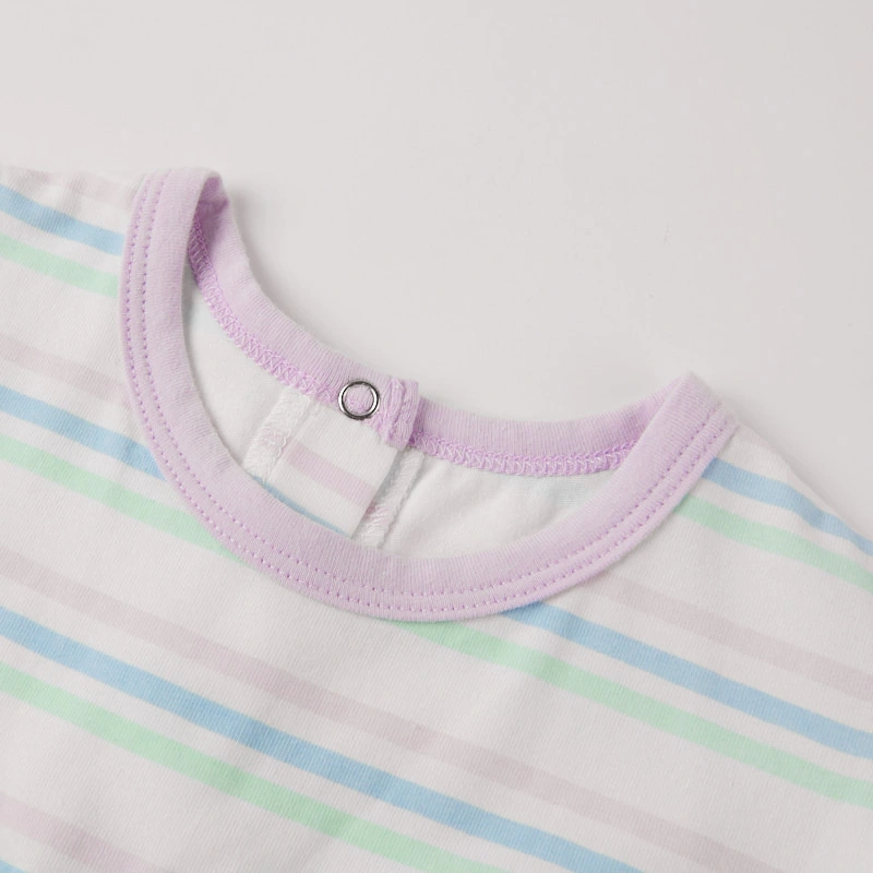 Ruffle-sleeve stripe baby dress, plant-dyed base, water-based stripes