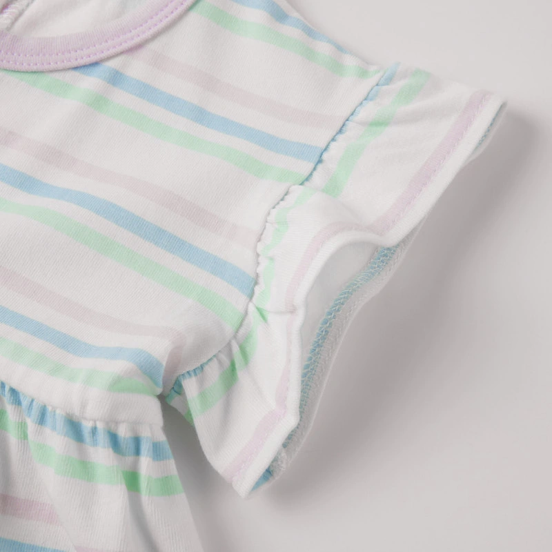 Ruffle-sleeve stripe baby dress, plant-dyed base, water-based stripes