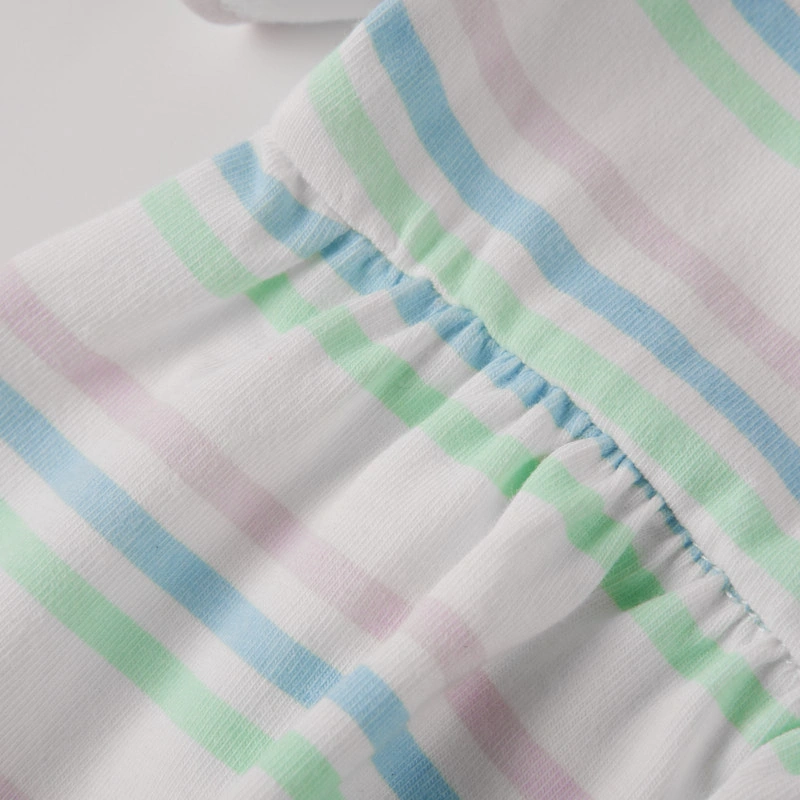 Ruffle-sleeve stripe baby dress, plant-dyed base, water-based stripes