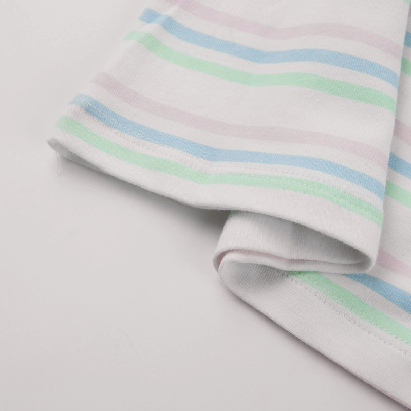 Ruffle-sleeve stripe baby dress, plant-dyed base, water-based stripes