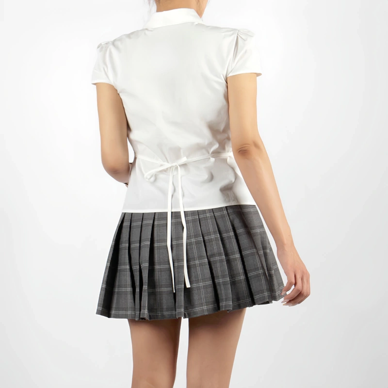 Senseng Gathered Front Collared Neck Short Sleeve Shirt