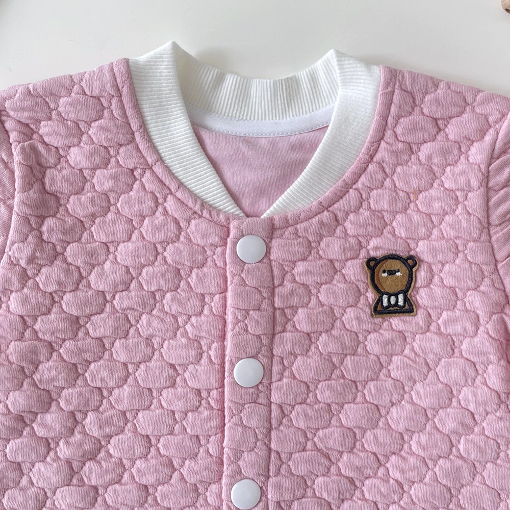 Baby button-up quilted bomber jacket with rib-knit collar and cuffs