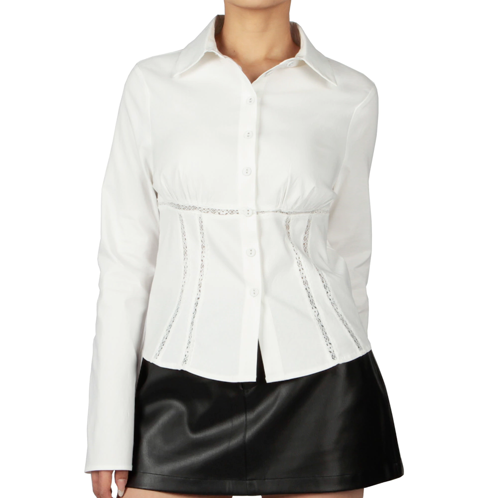 Senseng Long Sleeve Lace Trim Shirt
