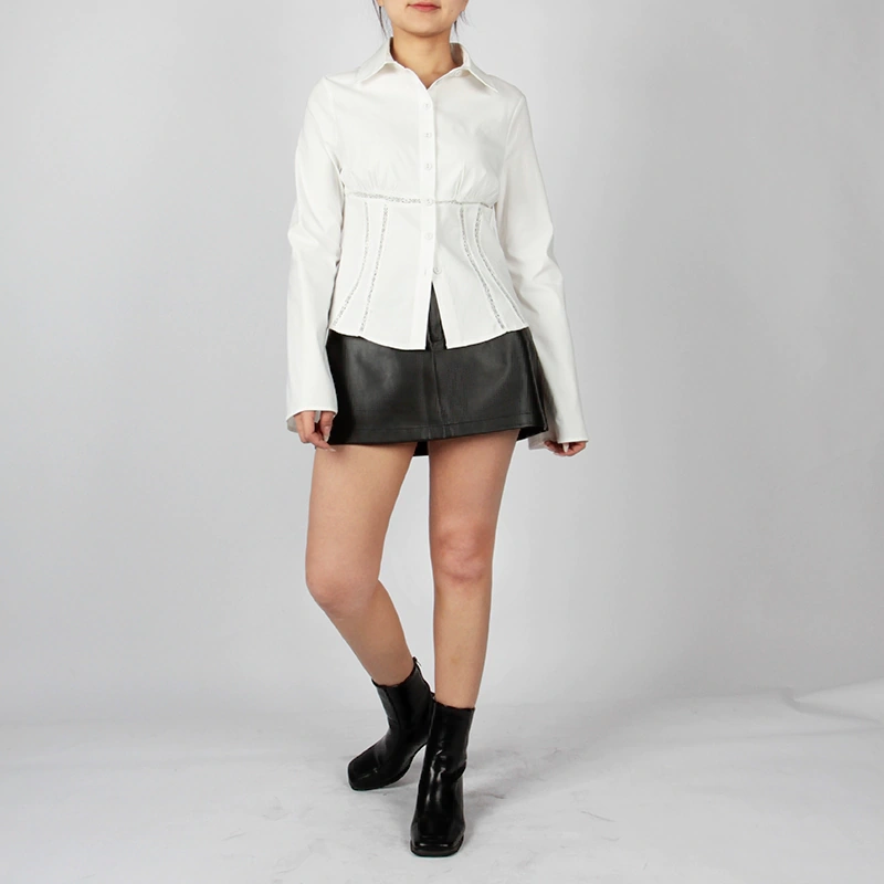 Senseng Apparel white lace trim rayon blend blouse, long sleeve
