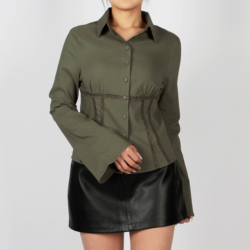 Long Sleeve Lace Trim Shirt