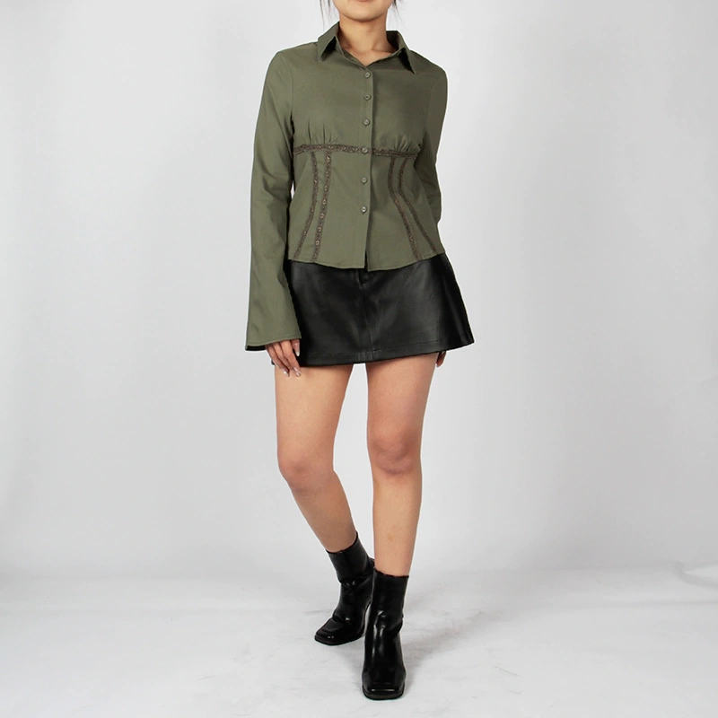 Long Sleeve Lace Trim Shirt