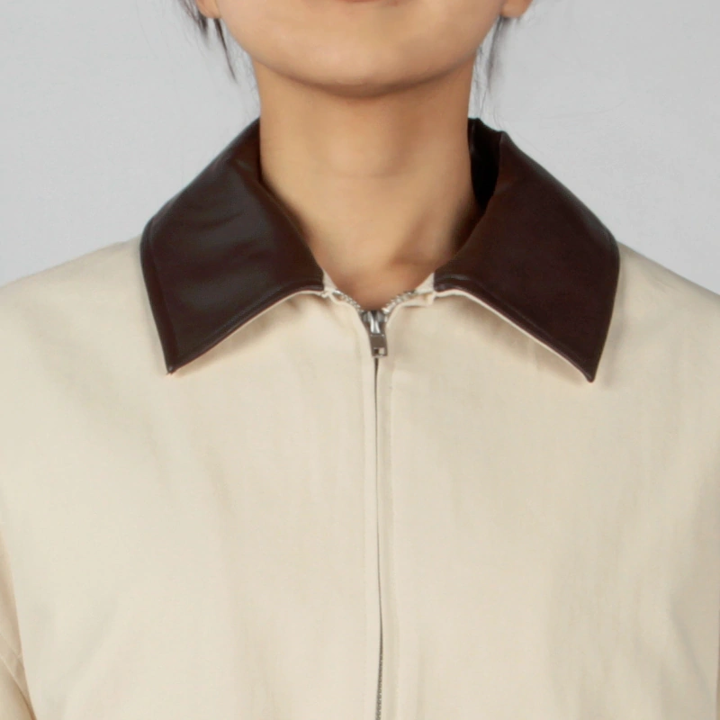 Senseng Relaxed-Fit  Contrast PU Collar Jacket