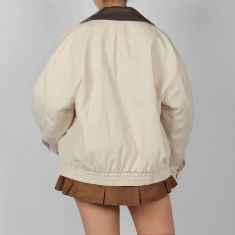 Senseng Relaxed-Fit  Contrast PU Collar Jacket