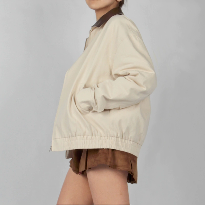 Senseng Relaxed-Fit  Contrast PU Collar Jacket