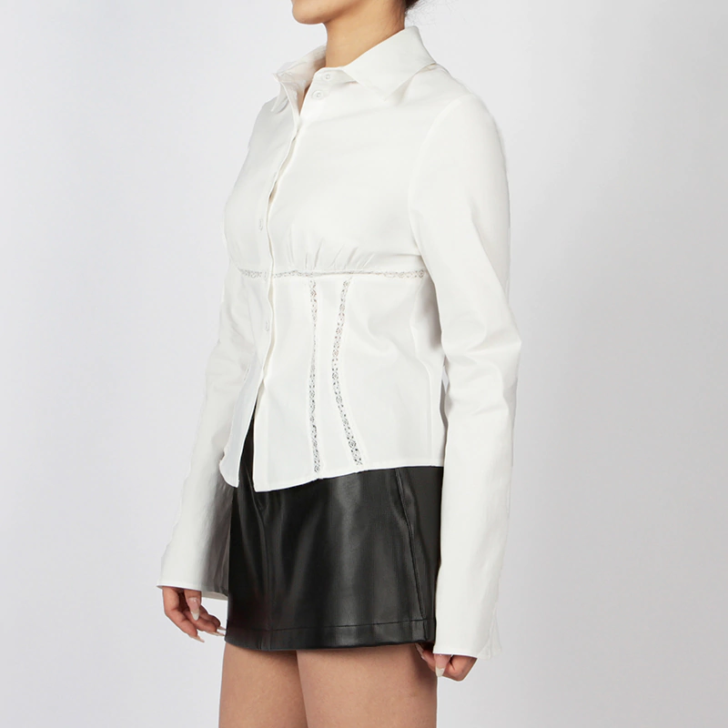 Senseng Long Sleeve Lace Trim Shirt