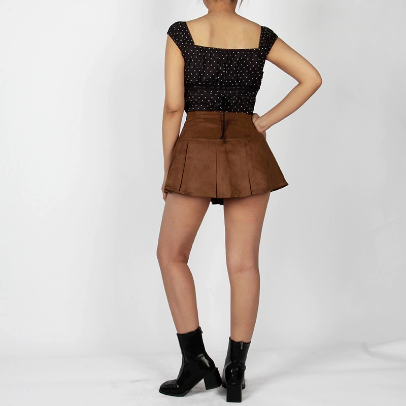 Senseng Womens Brown Faux Suede Mini Skirt