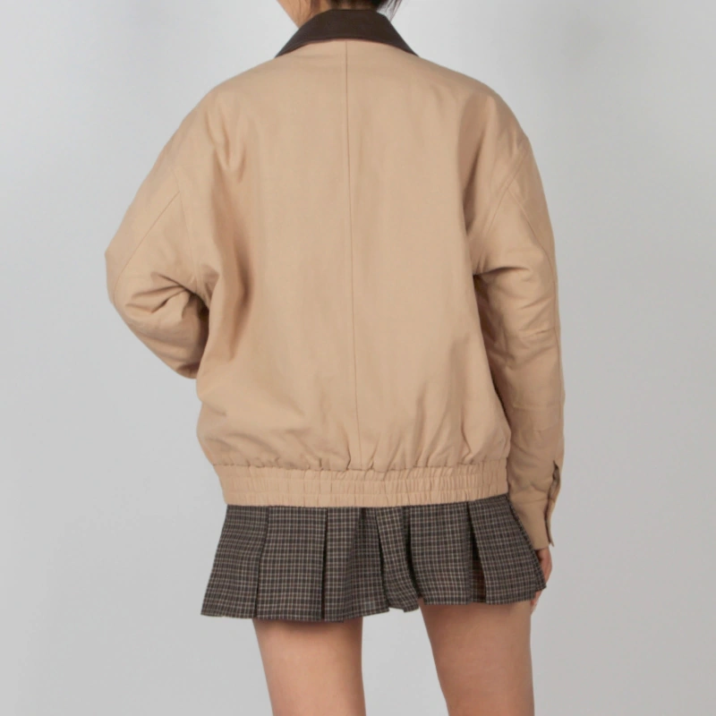 Senseng Relaxed-Fit  Contrast PU Collar Jacket