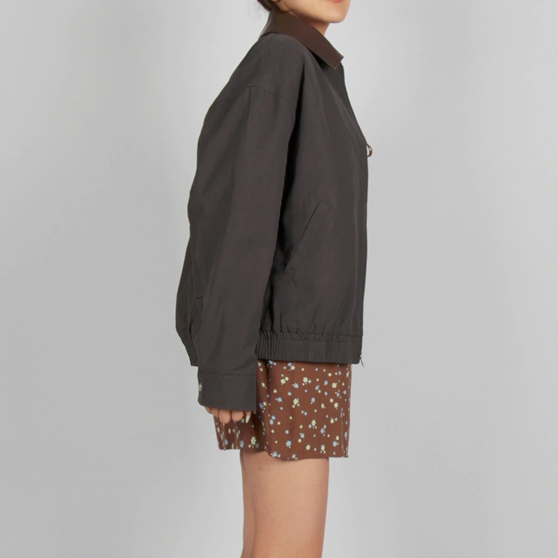 Senseng Relaxed-Fit  Contrast PU Collar Jacket