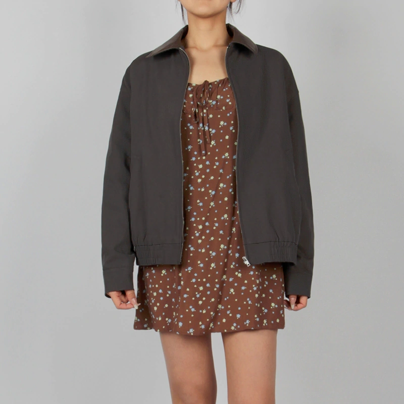 Senseng Relaxed-Fit  Contrast PU Collar Jacket