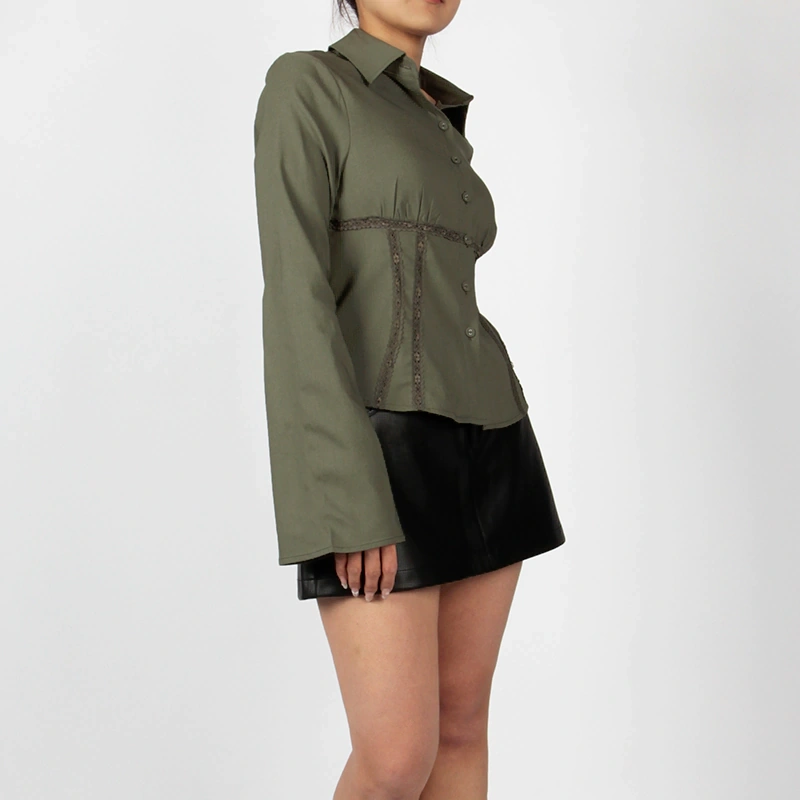 Long Sleeve Lace Trim Shirt