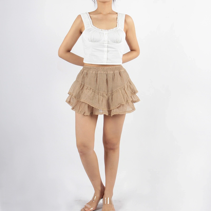 Senseng Shirred Waisted Mini Skort Skirt
