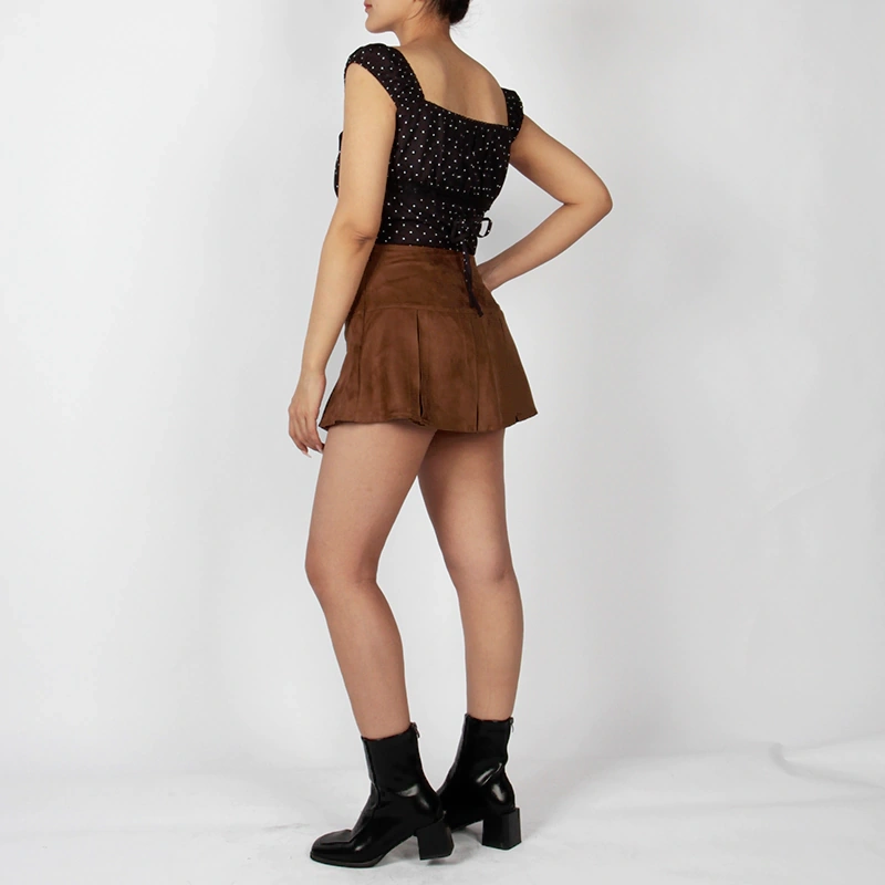 Senseng Womens Brown Faux Suede Mini Skirt