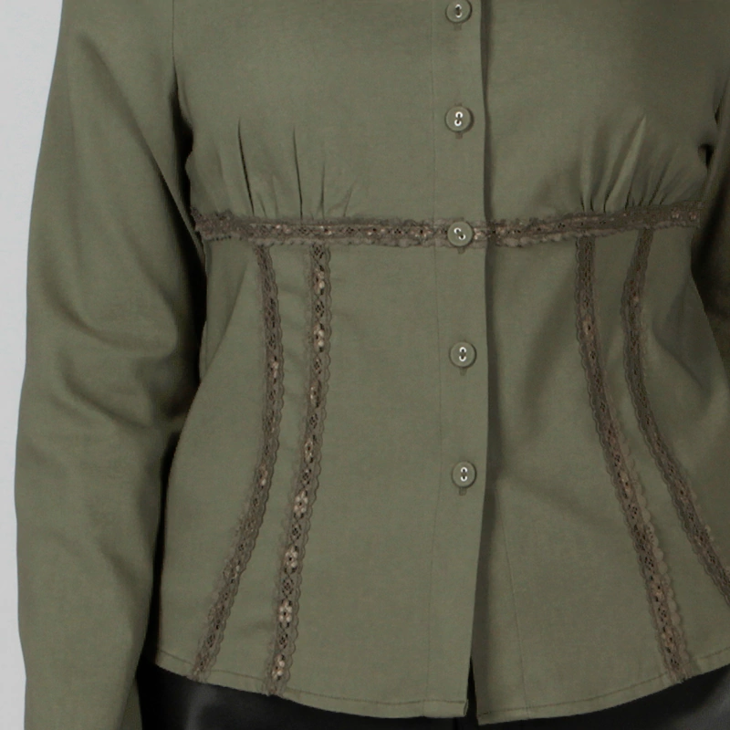 Senseng Long Sleeve Lace Trim Shirt