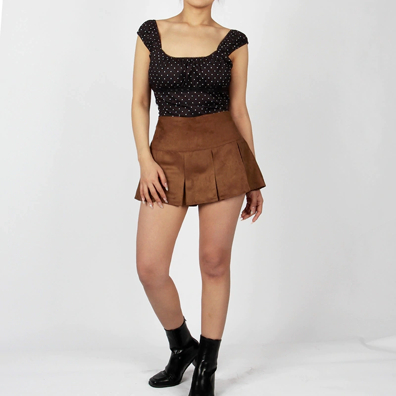 Senseng Womens Brown Faux Suede Mini Skirt