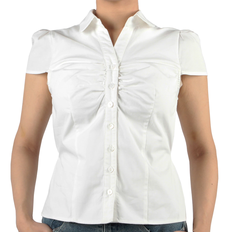 Senseng Gathered Front Collared Neck Short Sleeve Shirt