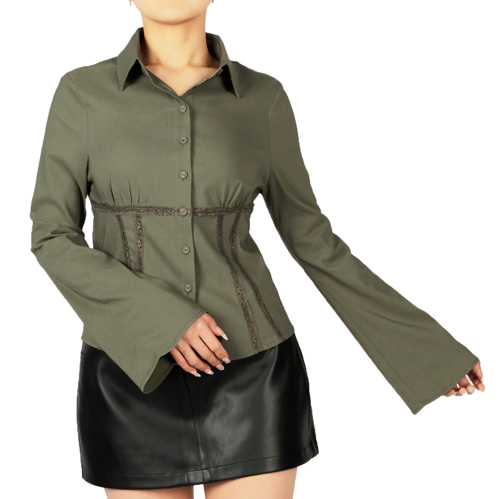 Senseng Long Sleeve Lace Trim Shirt