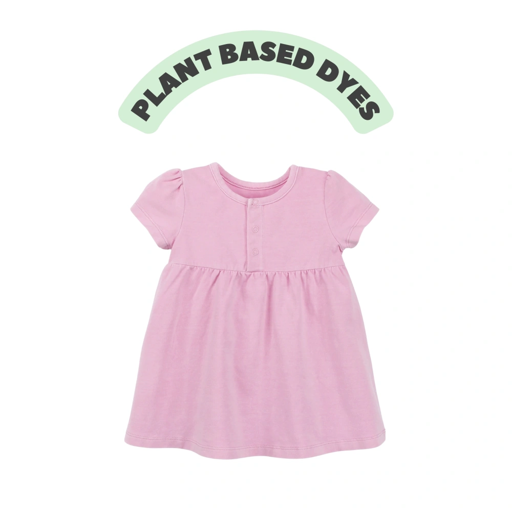 Organic cotton short sleeve baby girl dress – plant-dyed for natural comfort and safety