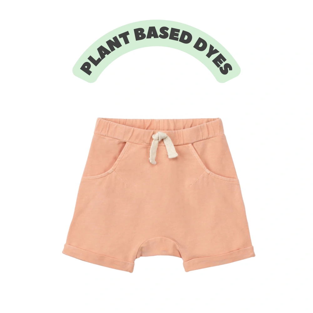 Organic cotton baby knit jogger shorts with plant-dyed color