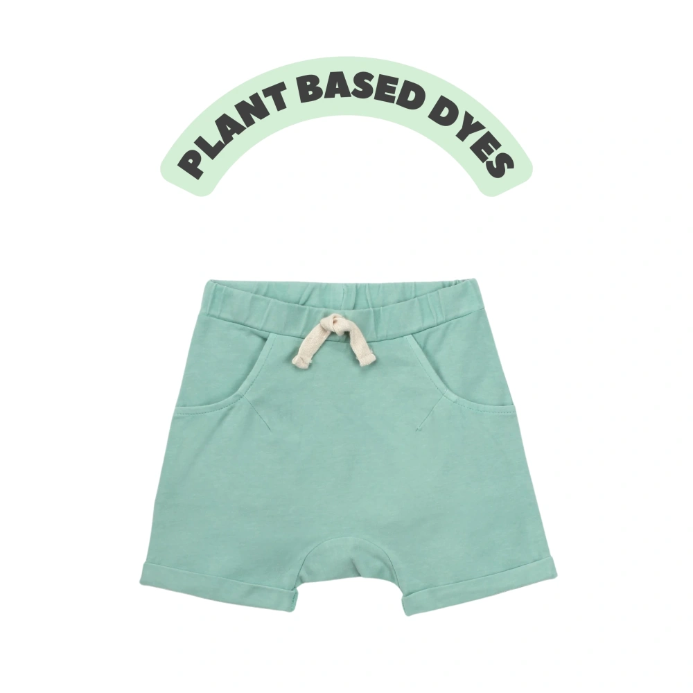 Organic cotton baby knit jogger shorts with plant-dyed color