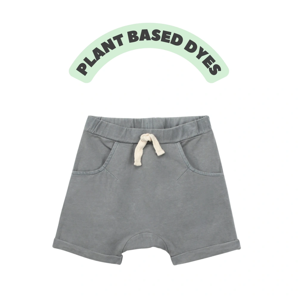 Organic cotton baby knit jogger shorts with plant-dyed color