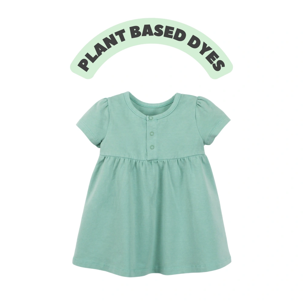 Organic cotton short sleeve baby girl dress – plant-dyed for natural comfort and safety